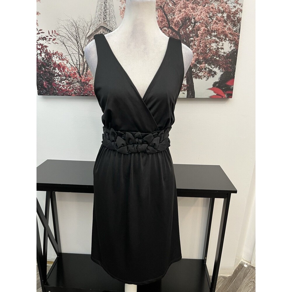 New York & Company Black Dress Sleeveless V-Neck Empire Waist Floral Accent XL